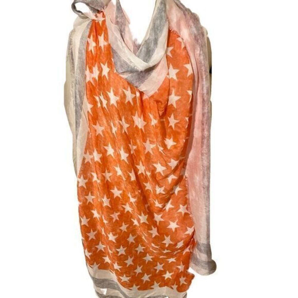 Old Navy Flag Wrap /Scarf -50x50 white /orange /gray , NWT , polyester